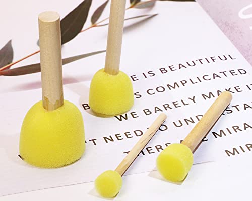 Foam Sponge Brushes Set Penta Angel 8Pcs Multi Size Round Painting Sponges Tools with Wood Handle for Acrylic Stains Watercolor Varnishes and Crafts DIY(Mixed Size, Yellow) - size: Mixed Size
