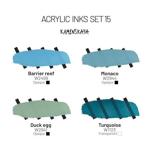 Acrylic Inks for Artists - Acrylic Ink Set, Color Combination #15-4 pcs. 1 Fl Oz (30 ml) Each | Highly Concentrated, Multifunctional Liquid Acrylic Paint - color: Color Combination #15, style: Core Line