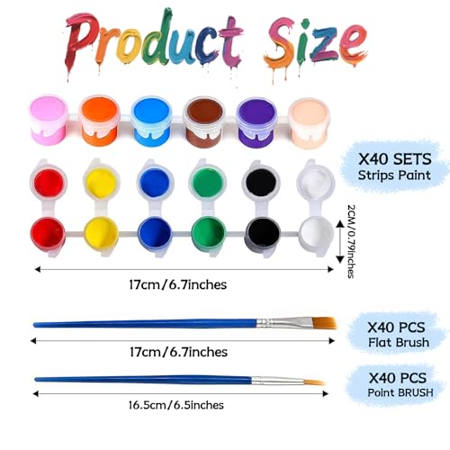 40 Pack Mini Acrylic Paint Set, 12 Colors Washable Paint Strips for Kids & Adults - Includes 80 Brushes, 480 PCS kids Paint Kits for Easter Eggs, Birthday, Classroom Party,school supplies - size: 1 Count (Pack of 40)