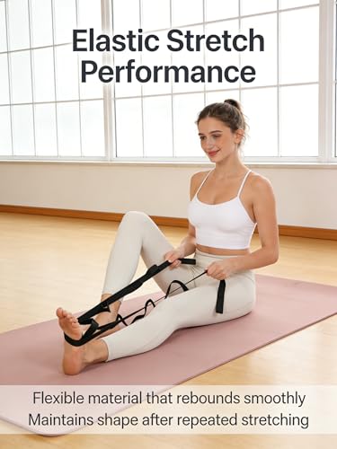Stretching Strap Yoga Strap for Workout or Home, Exercise, Pilates and Gymnastics, 10 Loops Non-Elastic Stretch Bands with Aesthetic Packaging for Women & Men(Black)