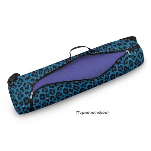 Yoga Mat Bag for Women & Men Full-Zip Yoga Mat Carrier Bag for Class Workout Park with Adjustable Strap - color: Blue Leopard Printed