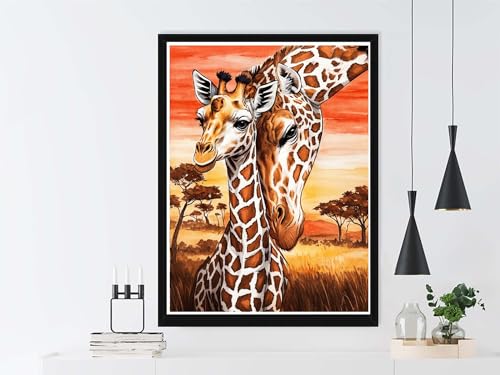 VAIIEYO Diamond Art Kits for Adults Giraffe, Diamond Painting Animal, Paint by Numbers Oil Painting Full Drill Round Rhinestone Craft Canvas for Home Wall Decor Gift 12x16 inch - color: Giraffe-4