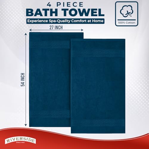 RIVERSIDE 4 Pack Luxury Large Bath Towels, 27x54 Inches, 600 GSM, Blue | 100% Cotton, Larger & Lightweight Towels for Shower & Bathroom, Highly Absorbent & Quick-Dry, Perfect for Daily Use - color: Blue Opal, size: Bath Towels - 4 Pack