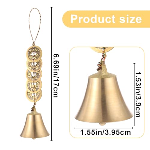 2 PCS Hanging Bells for Door, Feng Shui Coins, Chinese Feng Shui Bell Wind Chime, Brass Hanging Decor with Coins for Wealth Protection Good Luck, Indoor Outdoor Car Decor
