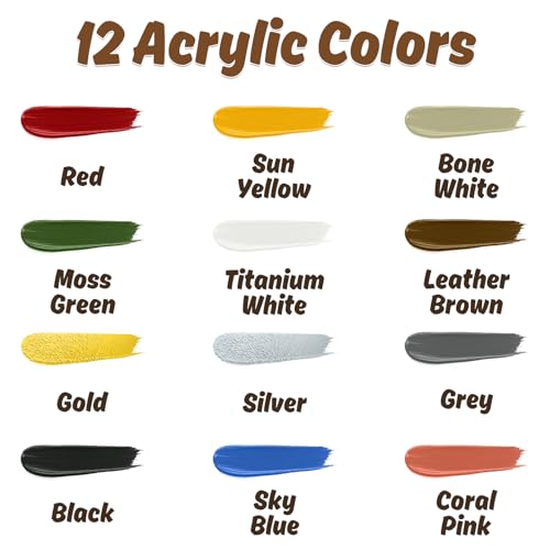 X ARTY HUB Model Paint Set, 12-Color Miniature Painting Kit with 2 Brushes | Brush or Airbrush Acrylic Paint Kit for Model Cars, Tabletop Figures & Wargaming Miniatures, Base/Skin/Shadow/Metallic Colors - color: 12 Colors + 3 Brushes