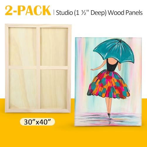 2 Pack 30x40'' Unfinished Gallery Birch Wood Canvas Panels | 1 1/2" Deep Art Cradle Boards for Painting, Pouring, Burning, Epoxy Resin, Laser Engraving Cutting - size: 30*40 2 Pack