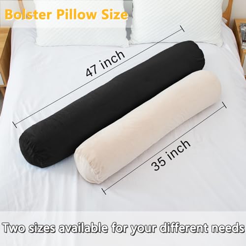 1 MIDDLE ONE Round Body Pillow for Adults, Long Bolster Pillow for Bed with Removable Velvet Cover, Decorative Tube Roll Cylinder Pillow, 35 x 7.87 Inch, Black - color: Black, size: 35 inch