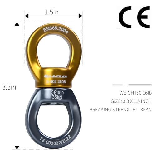 35kN Swing Swivel, CE Certified 360°Rotational Device, Silent Hanging Accessory for Tree Swing, Aerial Dance (Golden+Grey, 35kN) - color: Golden+grey, size: 35 kN