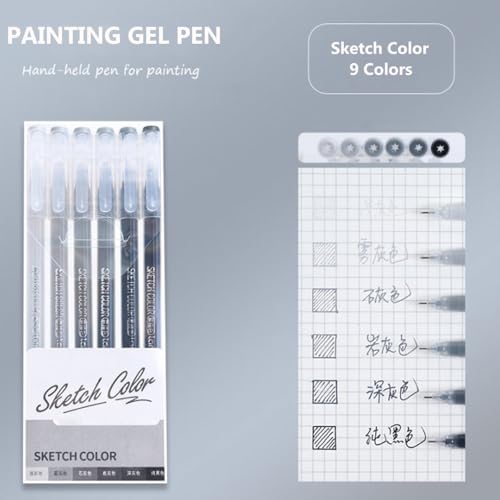 Gel Pens with 0.6mm Fine Point, 6 Colors Acrylic Drawing Gel Pen | Smooth Writing Pen Set for Journaling, Sketch Color, Drawing Pencils for Adult Coloring Books - color: Sketch Color