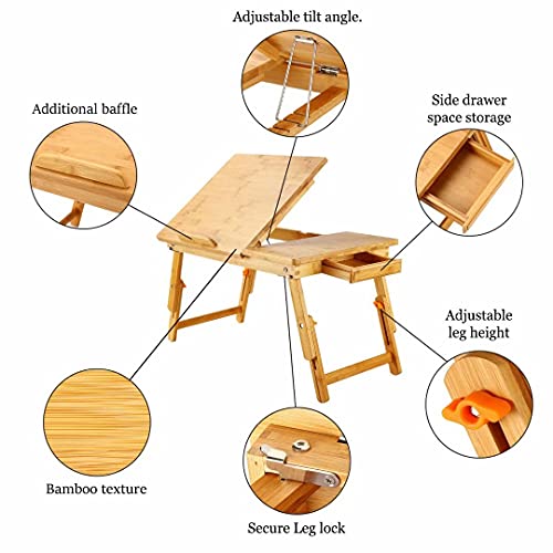 Nnewvante Bamboo Bed Tray with Tilting Top, Drawer 23.6 x 15.8in | Foldable Bamboo Bed Tray with Tilting Top and Drawer for Laptops, Meals, Books and Comfortable Use on Bed or Couch - color: Bamboo, size: 23.6"