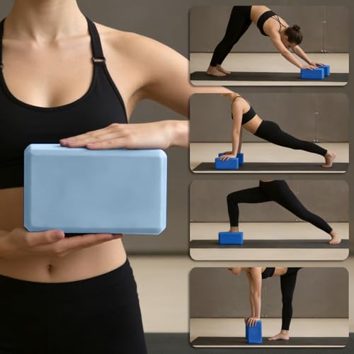 Yoga Blocks 2 Pcs, 9"x6"x3" Yoga Brick Foam Blocks EVA Foam Block Yoga Props Accessories for Yoga Pilates Stretching and Meditation - color: Baby Blue