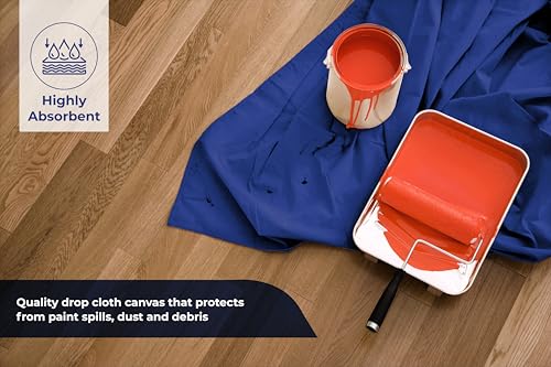 Canvas Drop Cloth for Painting 9x6 feet Pack of 2-8oz Painters Drop Cloths for Painting - All Purpose Canvas Tarps for Floor & Furniture Protection - Recycled Cotton Fabric - color: Blue, size: 9x6 Ft - 2 pc