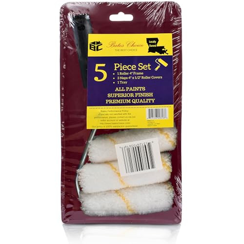 Bates- Paint Tray Set, Paint Roller Kit, 5 pcs, 4 Inch Roller Kit, Small Roller Brush for House Painting Supplies - style: Polyester 4", 5 pcs