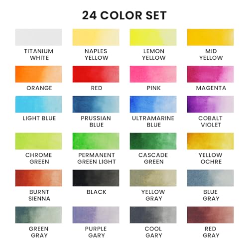 Artme Watercolor Paint Set, 24 Colors Professional Semi-Moist Watercolor Paint, Opaque Water Colors Painting Supplies for Artists & Beginners, Suitable for Illustration, Landscape & Sketching