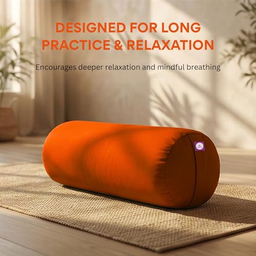 Yogikuti Iyengar Yoga Bolster for Restorative Yoga and Meditation – Lightweight Cotton Support Pillow with Handle for Easy Carry, Versatile for Pose Modification, Balance, Back Relief, and Relaxation - color: Orange, size: Long