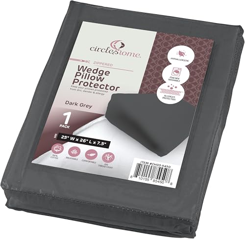 CirclesHome Wedge Pillow Cover 100% Cotton, Zippered Wedge Pillow Case Protector, Soft, Hypoallergenic & Breathable -Dark Grey, (25Wx26Lx7.5) - color: 4 - Dark Grey, size: Wedge (25 x 26 x 7.5 inches) - Set of 1