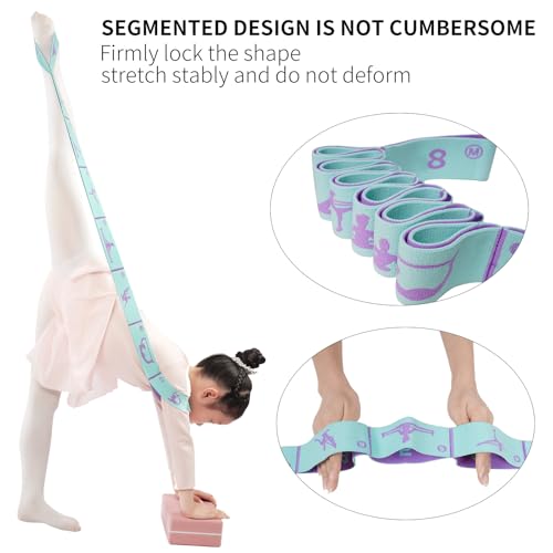 2 Pcs 8 Loops Dance Stretch Bands & Gymnastics Bands for Kids, Extended Length Resistance Bands for Ballet Latin Training, Kids Gymnastics Equipment for Home Workout & Flexibility Exercise - color: Blue+Pink