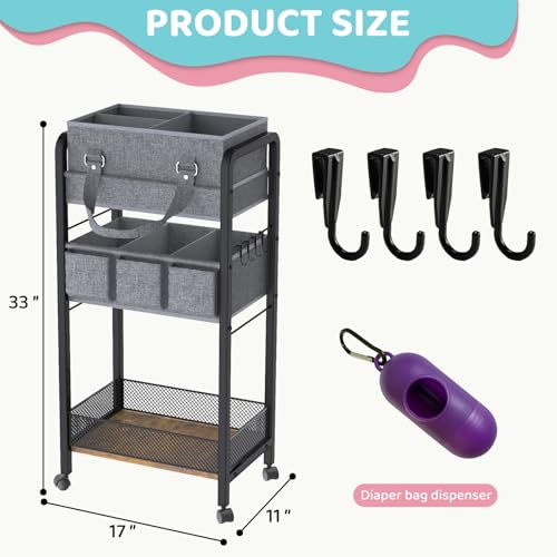 2IN1 Baby Diaper Caddy Organizer-3 Tier Rolling Storage Cart with Dividers - Bedside Diaper Caddy Cart for Baby Nursery Newborn Essentials-Mobile Utility Carts with Wheels for Changing Table - color: Black
