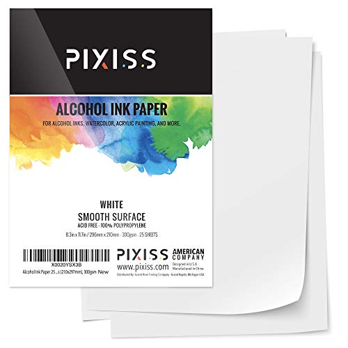 White Alcohol Ink Paper - 50 Sheets Pixiss Heavy Weight Art Paper for Alcohol Ink & Watercolor - Extra Smooth Synthetic Paper A4 8x12 inches, 300gsm - size: 2 Pack | 50 Sheets