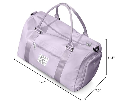 Gym Bag for Women Men with Shoes Compartment,Sports Duffle Bag Personal item travel Duffel Bags Tote Bag Small Carry on Weekender Overnight Bag Workout Dance Bag Hospital Holdalls Light Purple - color: A13-Light Purple