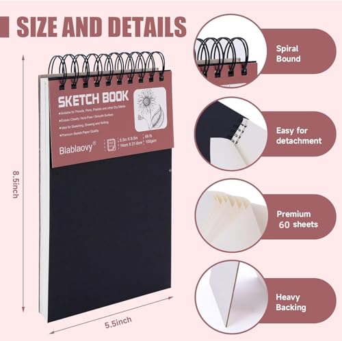 2 Pack Sketch Book, 5.5" x 8.5" Sketchbook With 100 Sheets (68lb/100gsm), Drawing Pad for Kids, Adults, Beginners, Artists - Acid Free Paper (2 Pack) - color: black