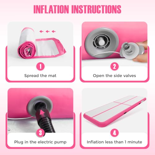 Inflatable Gymnastics Mat Air Tumble Track Tumbling Mats with Pump - color: Pink, size: 10ft*3.3ft*4inch(3m*1m*10cm)