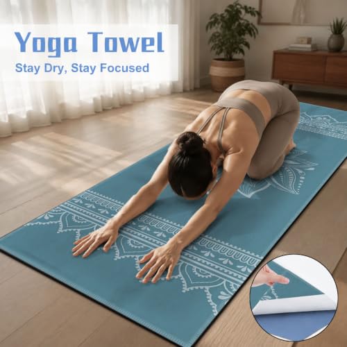 Yoga Mat Towel, Hot Yoga Non Slip with 4 Corner Pockets, 70 x 26 in - color: Blue Flower-01, size: Small