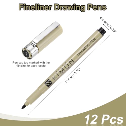 PATIKIL Fineliner Pens, 1mm Bold Tips Drawing Pen Waterproof Inking Markers Liner Artist Watercolor Supplies Drawing Kit for Adult Sketching Journaling, Pack of 12 - style: 1mm Bold Tip