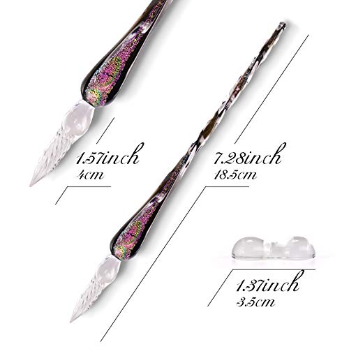 Glass Dip Pen Set,Calligraphy Pen,Crystal Signature Pen for Art, Writing, Signatures -Decoration and Business Gift - color: Starry sky purple