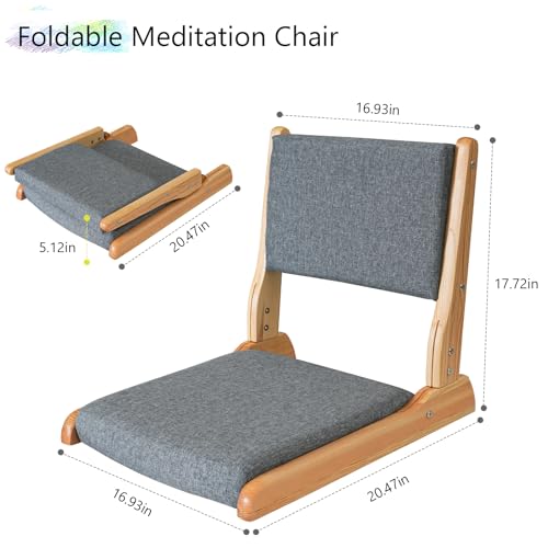 Japanese Floor Chair with Back Support, Foldable Meditation Chair, Legless Tatami Chair with Cushion, Floor Seat for Living Room, Bedroom, Bay Window (2, Dark Gray) - color: Dark Gray