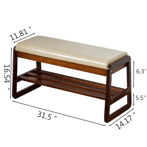 SOBIBO Solid Wood Shoe Rack Bench with Flip-Top Storage, Gray, 31.5" | Mid-Century Modern, Flip-top Hidden Storage, Faux Leather Cushion, 600lb Capacity, Ideal for Entryway, Hallway, Bedroom - color: Beige(flip‑top), size: 31.5 inches