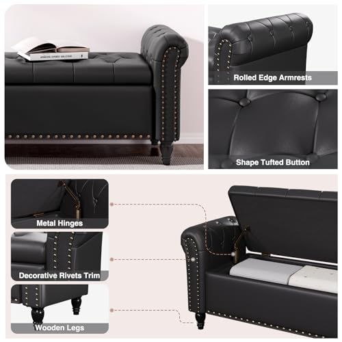 FiveWillowise 65" Bedroom Bench, End of Bed Bench with Storage, Black - color: Black, size: 65-inch