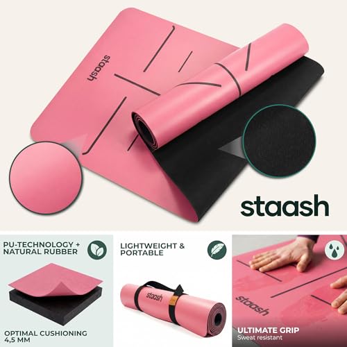 STAASH Premium Yoga Set – PU & Natural Rubber Mat + Towel + Strap + Knee Pad – Non-Slip Grip, Eco-Friendly, Studio Quality - color: Soft pink