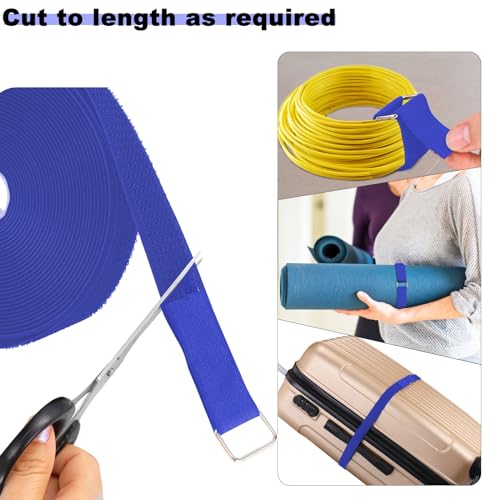 YMCRLUX 1"x16ft Hook and Loop Straps with 25 Metal Buckles, Adjustable Fastening Cable Straps, Cut-to-Length Cinch Strap, Reusable Nylon Securing Cord Ties for Organizer or Storage, 1 inch Wide,Blue - size: 1in x 16ft Blue