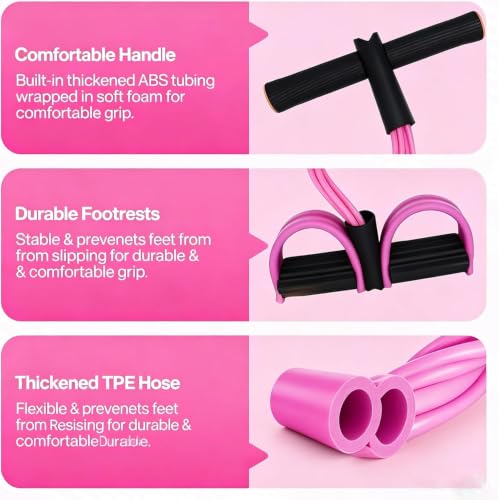 Handle Pedal Resistance Band, 8-Tube Multifunctional Pedal Resistance Band, Durable Natural Rubber Fitness Band, Suitable for Abdomen, Waist, arms, Legs, core/Abdominal Workouts - color: Black and pink