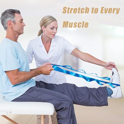 Oak-Sports Stretching Strap Yoga Strap for Physical Therapy with 10 Loops, Yoga Straps for Stretching, Upgraded Non-Elastic Stretch Band for Pilates, Dance and Gymnastics with Workout Guide - color: Light Blue
