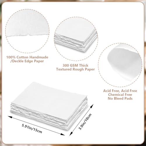 30 Sheets Watercolor Paper, 300 GSM Thick Textured Cotton Paper - 4 x 6 Inch Deckled Edge Handmade Paper for Painting, Calligraphy, Wedding Invitations, Greeting Cards, DIY Crafts