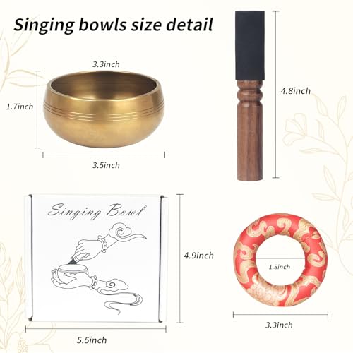 Kmise Tibetan Singing Bowls Set- Handmade in Nepal Meditation Sound Bowls for Yoga, Meditation, Mindfulness, Healing and Chakra Balancing, Stress Relief (3.5', World Tree) - color: 3.5inch World Tree
