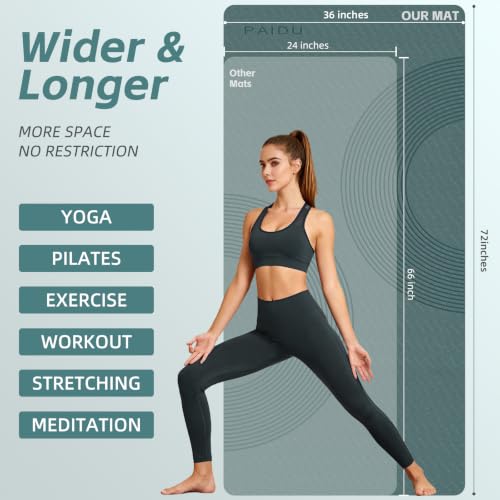 PAIDU Large Yoga Mat, 72"x36"x2/5" POE Non-Slip Exercise Mat | 10MM Thick, POE, non‑slip, ideal for home gym, yoga, pilates, fitness & floor use - color: Deepgreen - Double C