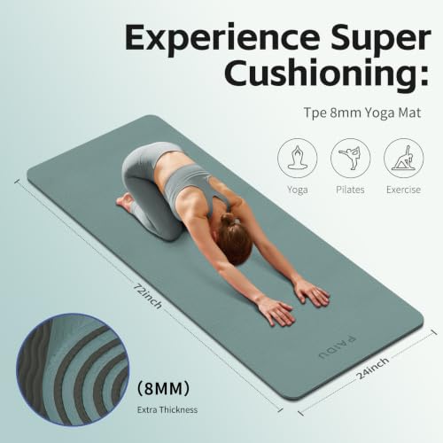PAIDU Yoga Mat 8mm TPE Non‑Slip Fitness Mat with Strap for Home Workouts - color: 딥그린 & 그레이