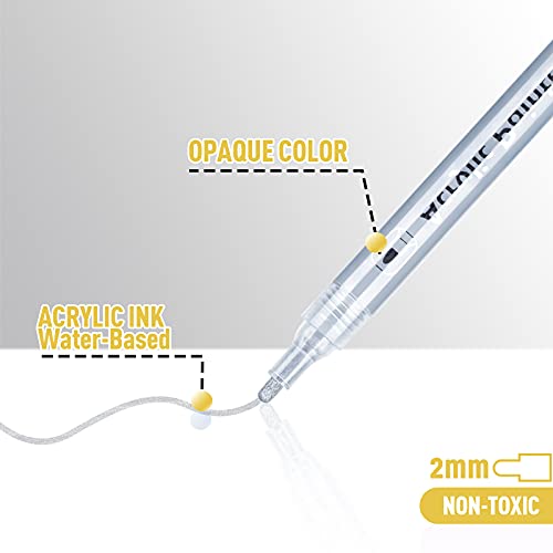 AKARUED Silver Acrylic Paint Markers, 8 Pack Acrylic Silver Paint Pen Sets for Rock Painting, Wood, Stone, Glass, Ceramic, Paper, Drawing, Art Projects, DIY Crafts, Water-Based ink, 2-3mm Medium Tip - color: Silver