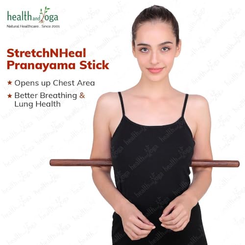 HealthAndYoga™ StretchNHeal Collapsible Multi-Use Wooden Yoga Stick - Regular and XL - Portable Posture Corrector Pole, Stretch Mobility Stick, Physical Workout Exercise Dowel - size: Regular - 26" without Sleeve