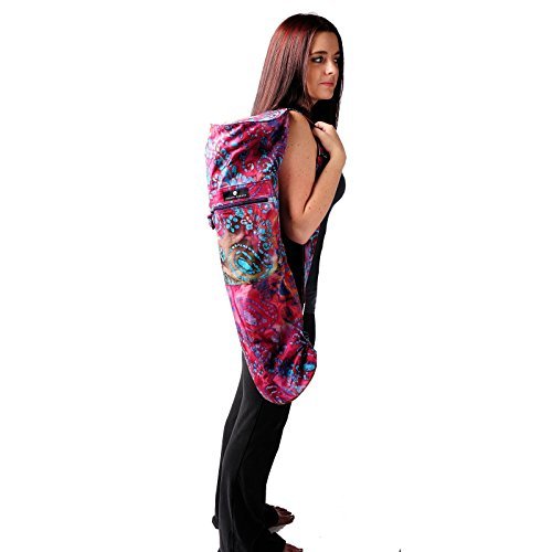 Hugger Mugger Batik Yoga Mat Bag - beautiful pattern, durable 100% cotton, full lining, adjustable strap, 2 extra zipper pockets - color: Multi-Purple