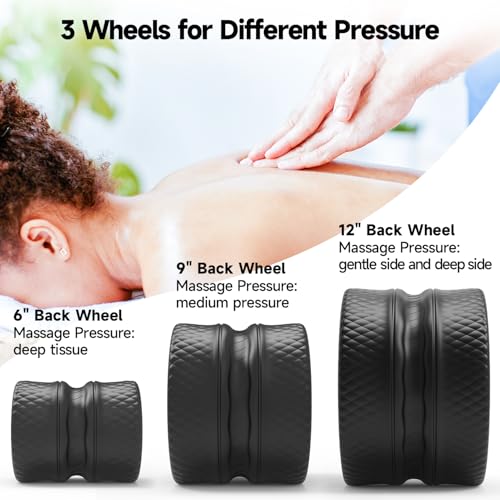 FitBeast Back Roller - Deep Tissue Massage Wheel, Yoga Wheel & Back Stretcher for Pain Relief (6''+9''+12'', Black)