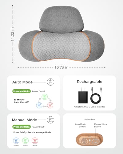 3-in-1 Neck Massager Pillow for Pain Relief Deep Tissue with Heat, Cordless & Rechargeable Massager with Traction for Neck Hump & Shoulder Comfort, Memory Foam Pillow