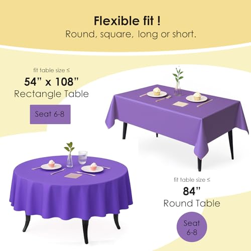 12-Pack Purple Plastic Tablecloths – 54 x 108 Inch Disposable Table Covers for Rectangle Tables, Heavy Duty & Waterproof for Parties, Events, Banquets, Purple - color: Purple, size: 54" x 108" Rectangle