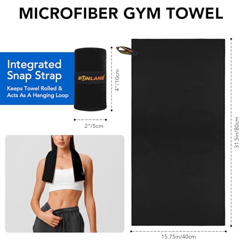 SUNLAND Microfiber Workout Towel Quick Dry Super Absorbent Camping Towel for Women & Men Lightweight Odor-Free Gym Towel Compact with Carry Bag 16" x 31.5" Pack of 5 - color: Black