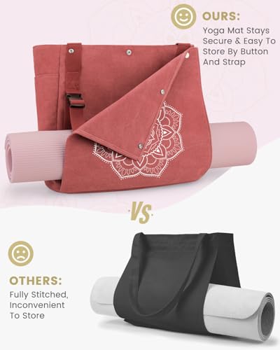 Gonex Yoga Mat Bag For Women Canvas Tote Pilates Gym Bag With Mat Carrier | Front-Opening Quick Access Mat Straps, Durable Cotton Canvas, Machine Washable, Bottle Holder Multi Pockets, Yoga Gym Travel - color: Watermelon Red, size: Classic (15.5×5.5×14.5i