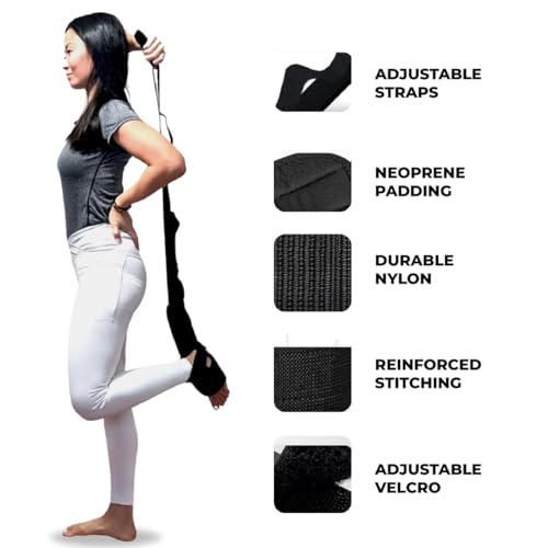 Foot and Calf Stretcher - Stretching Strap for Plantar Fasciitis, Achilles Tendonitis, Heel Spurs, Foot Drop, & Hamstring, Versatile Stretch Strap Used as Leg stretcher, Hamstring Stretcher and Foot Stretcher - color: Black