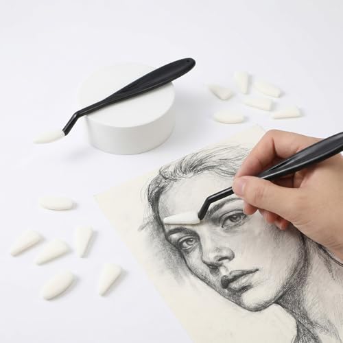 44 Pcs Art Blending Sponges, Practical Blending Stumps for Drawing, Oil Pastel Blendings Tools for Charcoal Pencil Drawing Highlighting Shadowing, 2 Head with 40 Replacement Heads Types